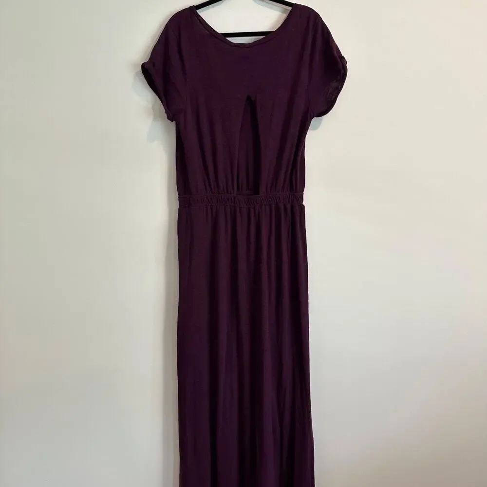 Free People Beach Audrina Maxi Dress Size Large Cut Out Back Purple Short Sleeve